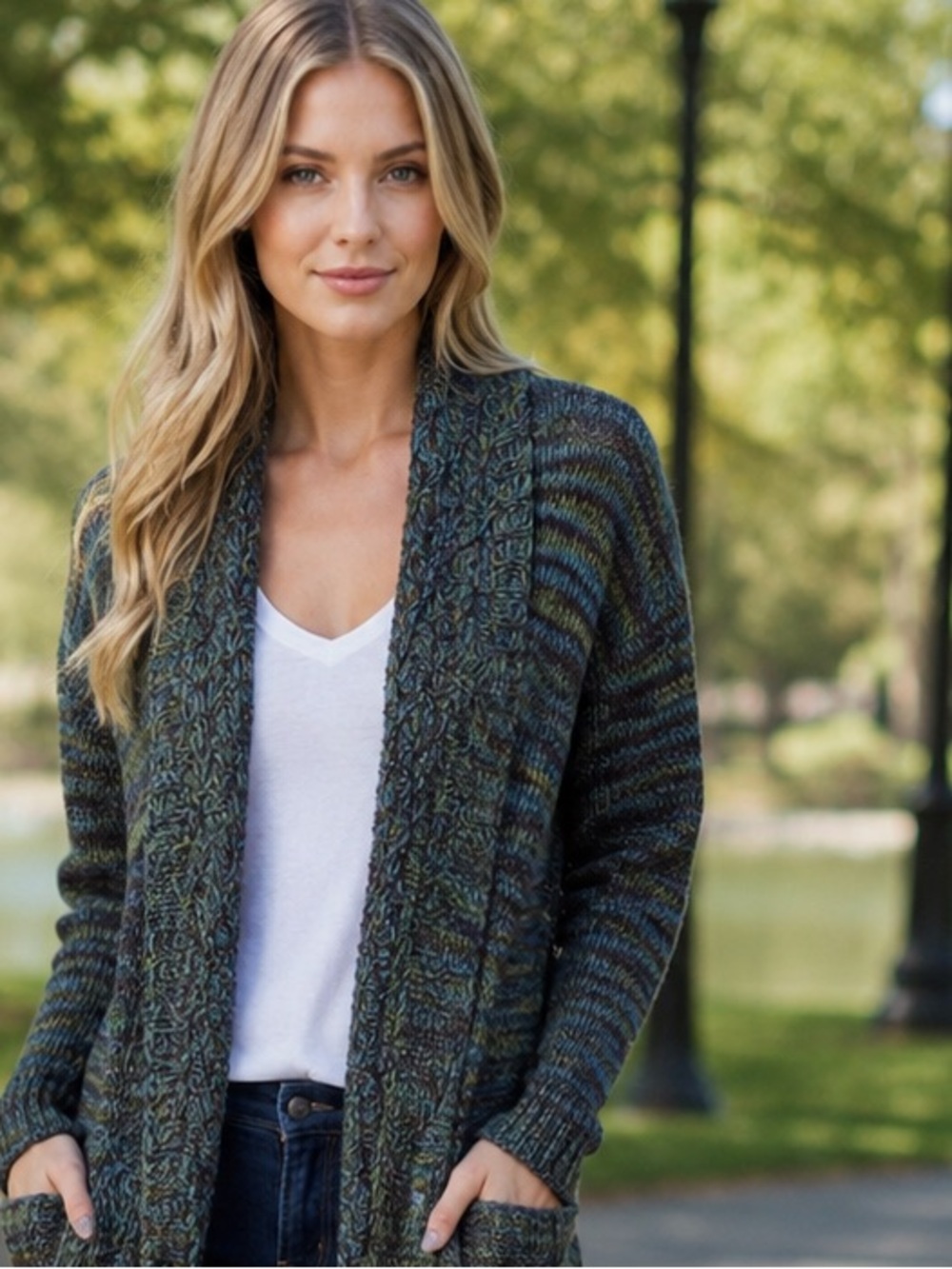 Evan Picone Knit Open Front Sweater Cardigan Size S - Picture 4 of 8